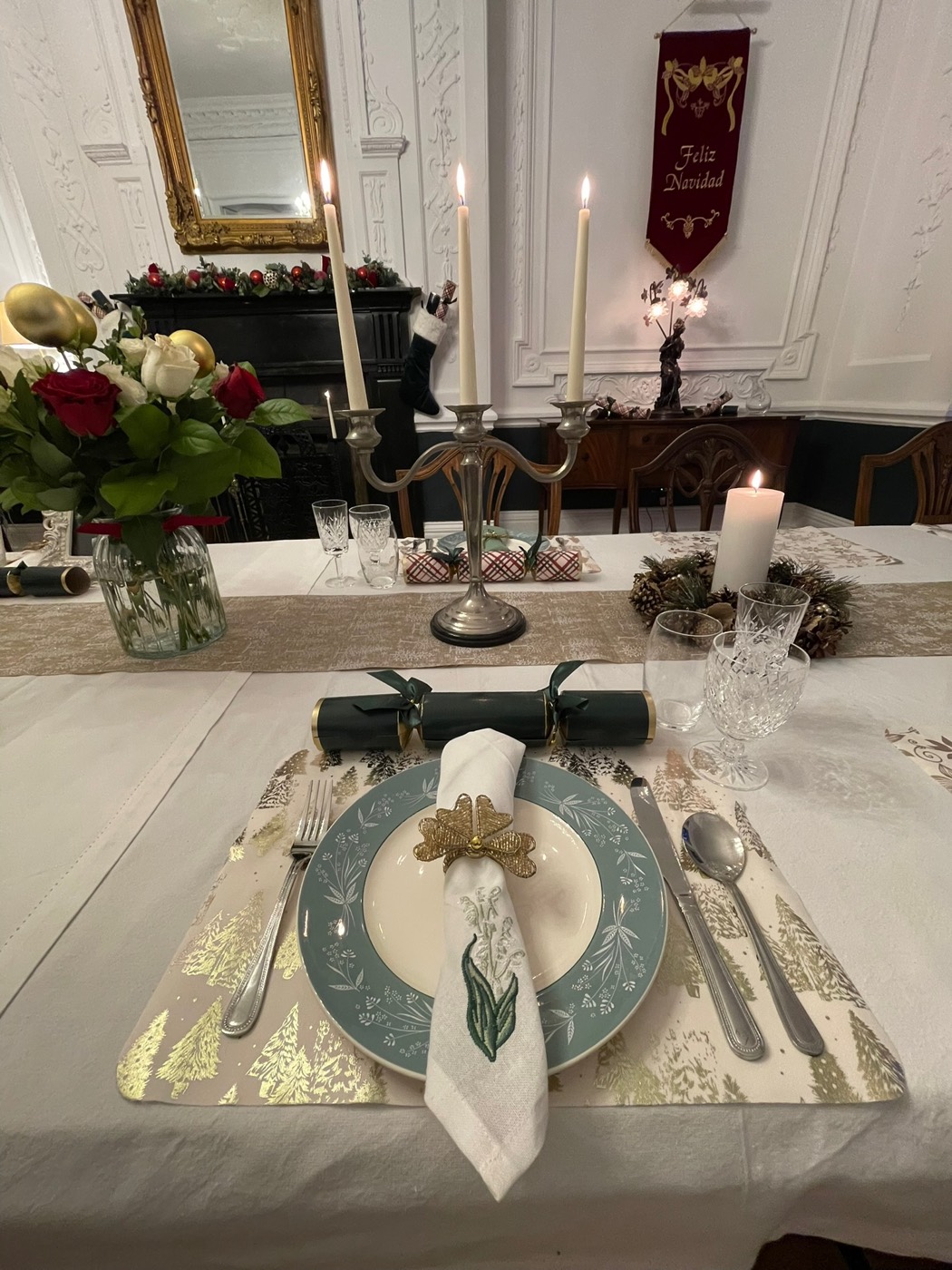 The dining table at Newhall, dressed for dinner